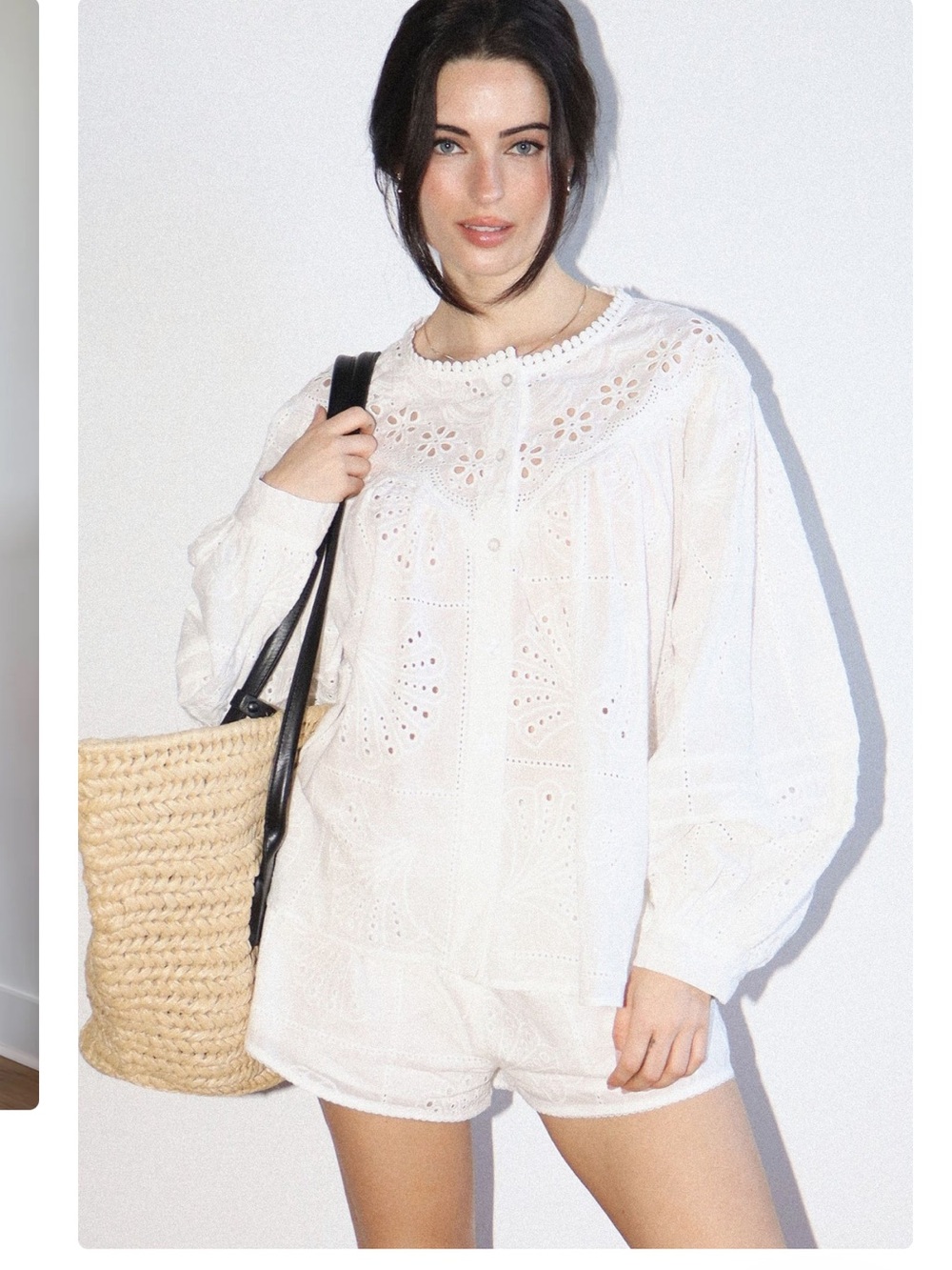 White Eyelet Button-Front Women’s Top & Shorts Set